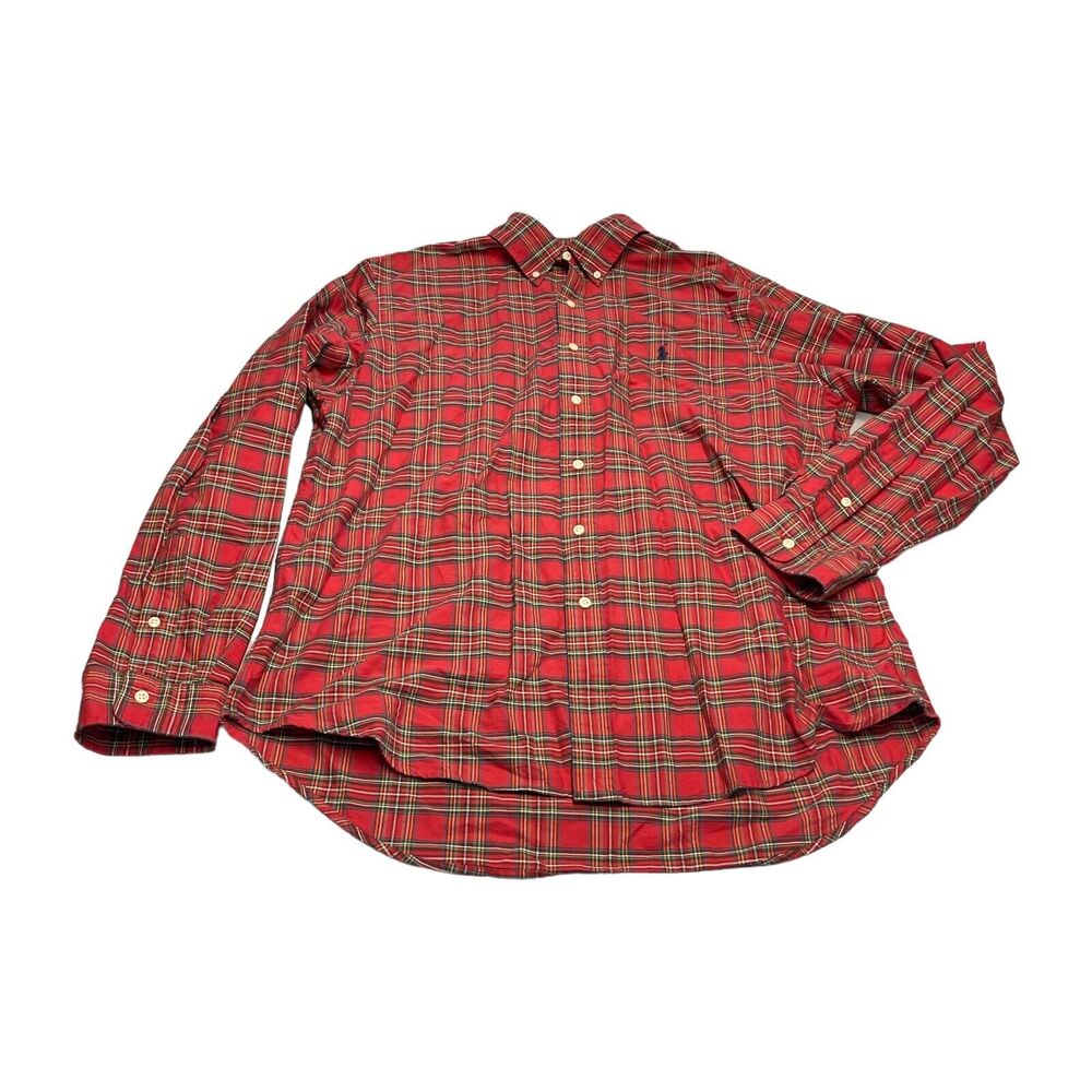 Ralph Lauren Shirt Men's Large Red Green Plaid Relaxed Fit Classic Button-Down